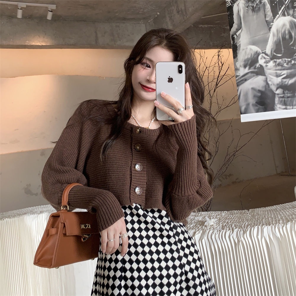 Áo khoác cardigan dệt kim tay phồng dài phong cách Hàn Quốc ngọt ngào