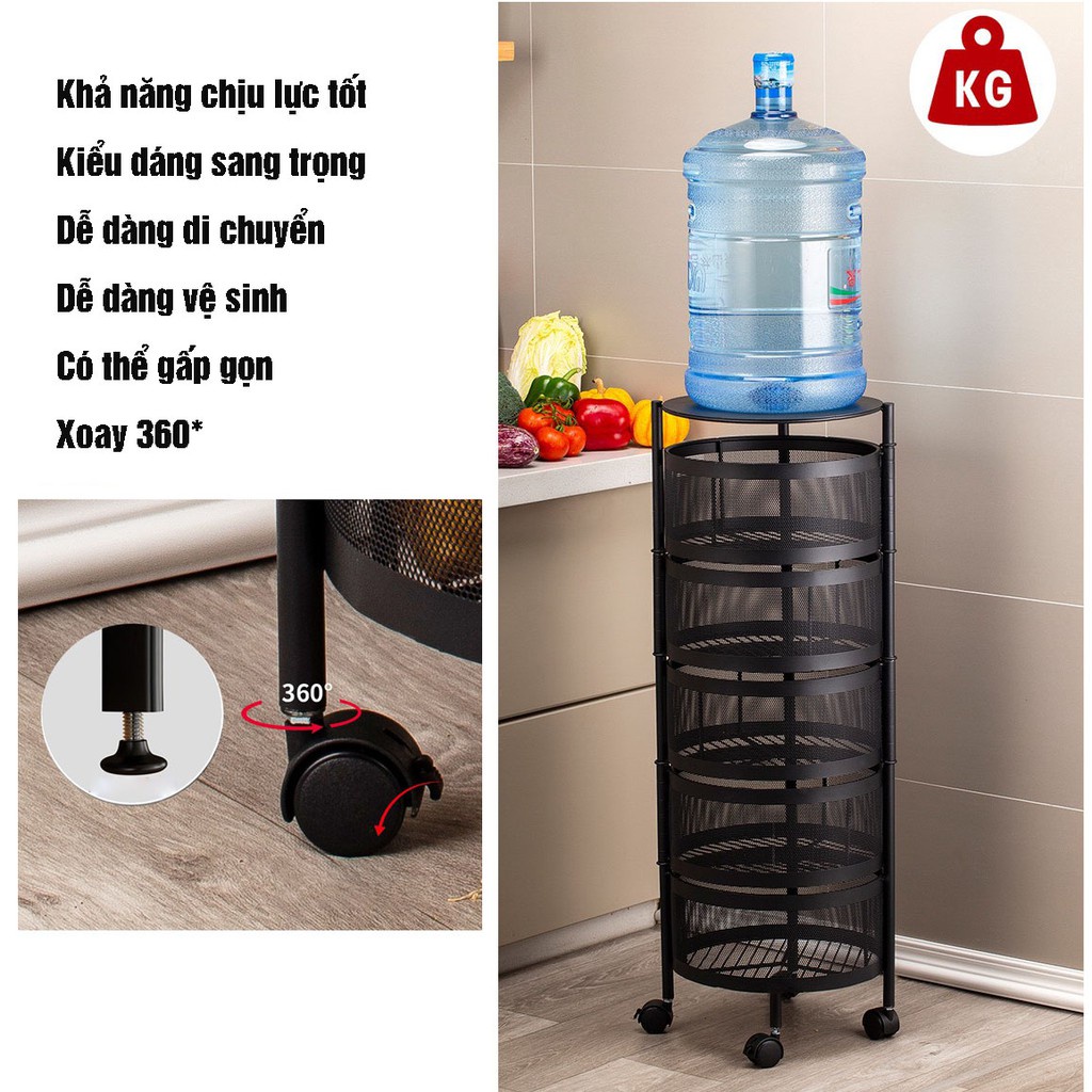 kệ bếp đa năng , kệ xoay tròn nhà bếp đựng rau củ quả có bánh xe 3 4 5 tầng chắc chắn tiện lợi thông minh