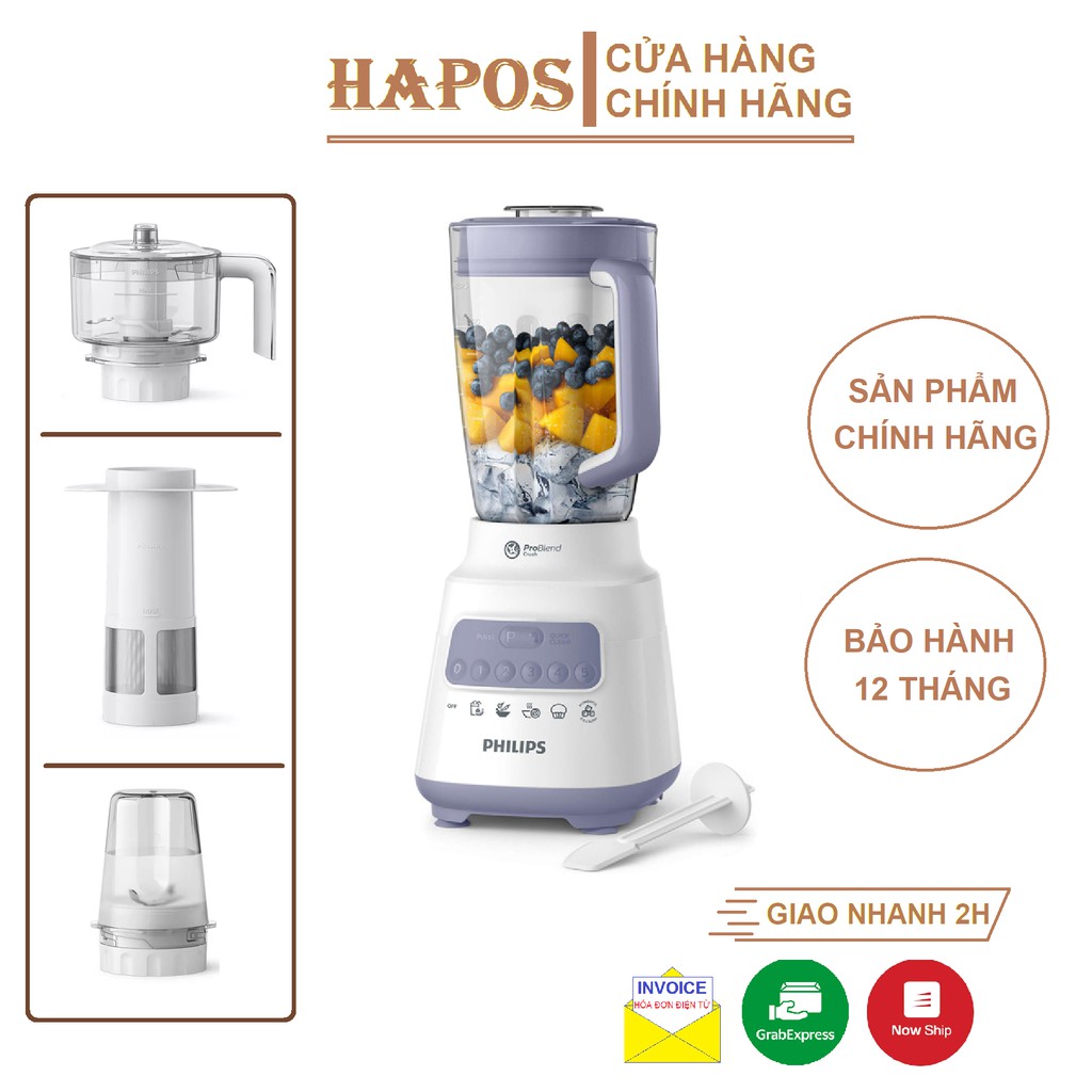 [Mã ELTECHZONE giảm 6% đơn 500K] Máy xay sinh tố Philips HR2221 HR2223/00 700W full phụ kiện - Hàng chính hãng