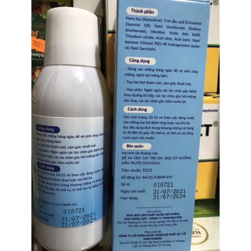 Nước súc miệng Suhomi 250ml (nano bạc, tinh dầu quế, natri bicarbonate
