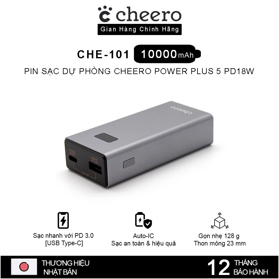 Pin Sạc Dự Phòng Cheero Power Plus 5 CHE-101 10000mAh - Hàng Chính Hãng