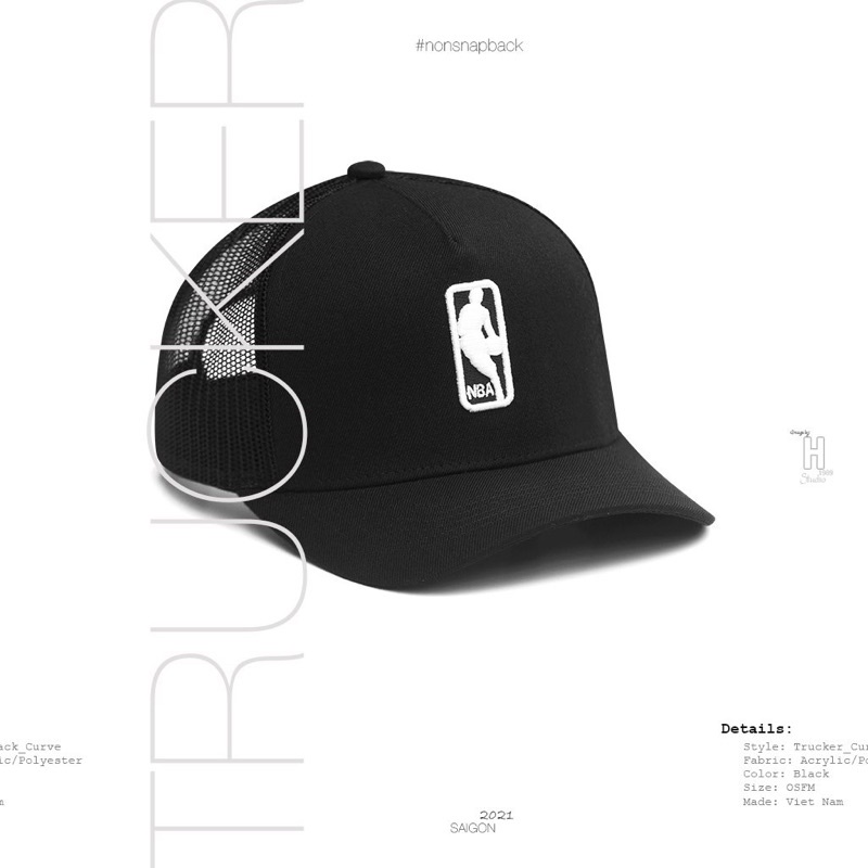 Nón lưỡi trai bóng chày thời trang nam chất lượng tốt tiêu chuẩn xuất khẩu logo NBA màu đen vành cong