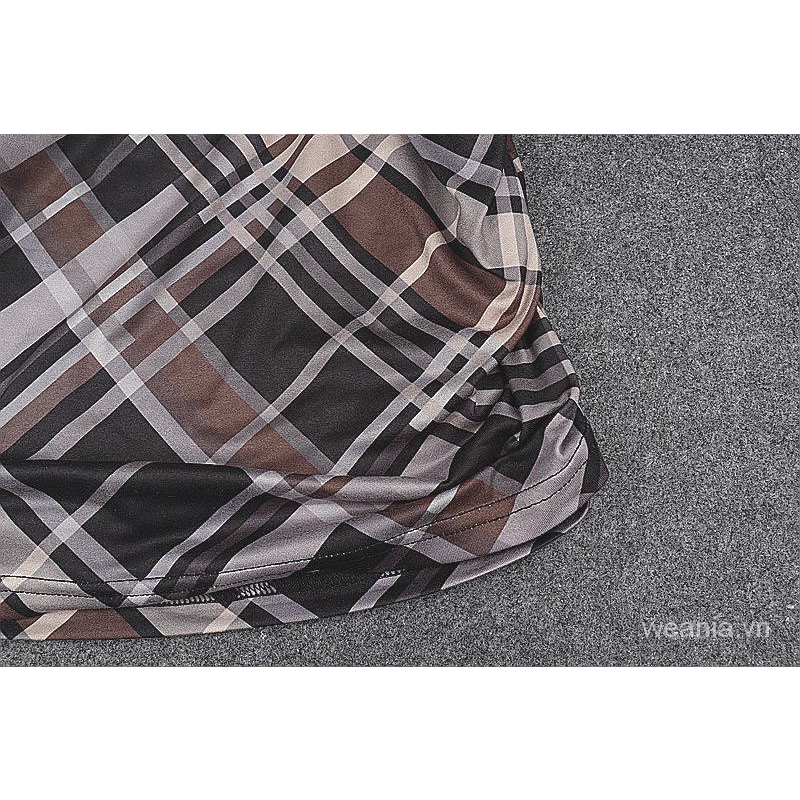 Đầm tay dài trễ vai dáng ôm sọc ca rô thời trang cho nữ