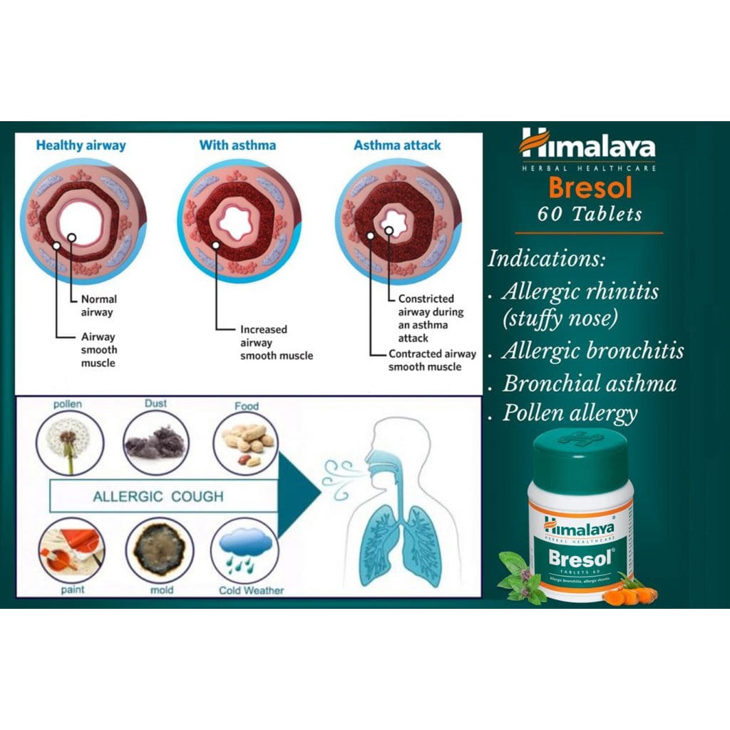 Viên uống Himalaya Bresol hỗ trợ phổi, phục hồi chức năng hệ hô hấp