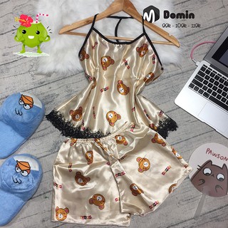 Đồ Bộ Mặc Nhà Vải Phi Lụa Phối Ren Dễ Thương - DOMIN