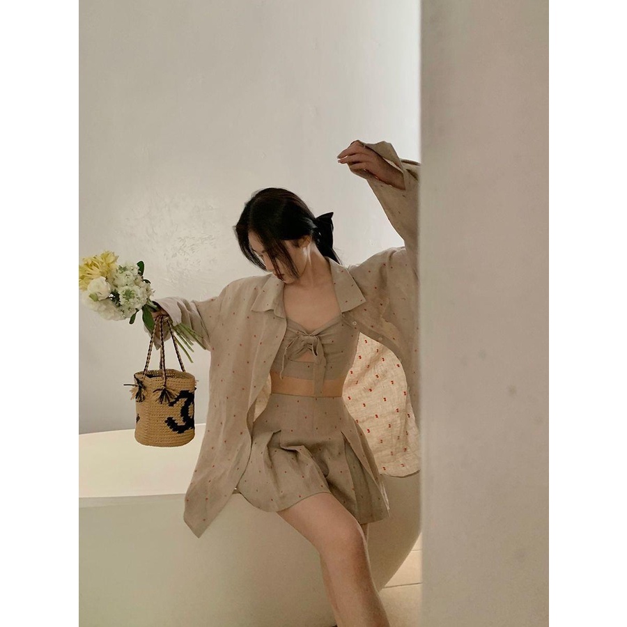 Áo Sơ Mi Tay Dài Siêu Mỏng Họa Tiết Chấm Bi Thời Trang Mùa Hè Sành Điệu Cho Nữ