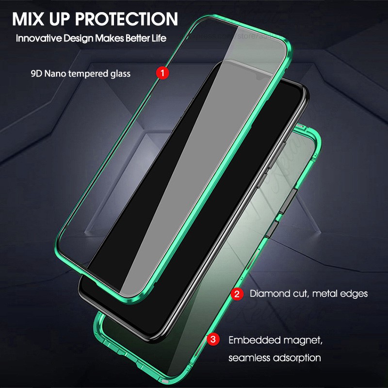 Ốp lưng kính cường lực hai lớp Magneto Magnetic Adsorption Metal double Glass Case For Oneplus 6T 7 Pro Back Cover