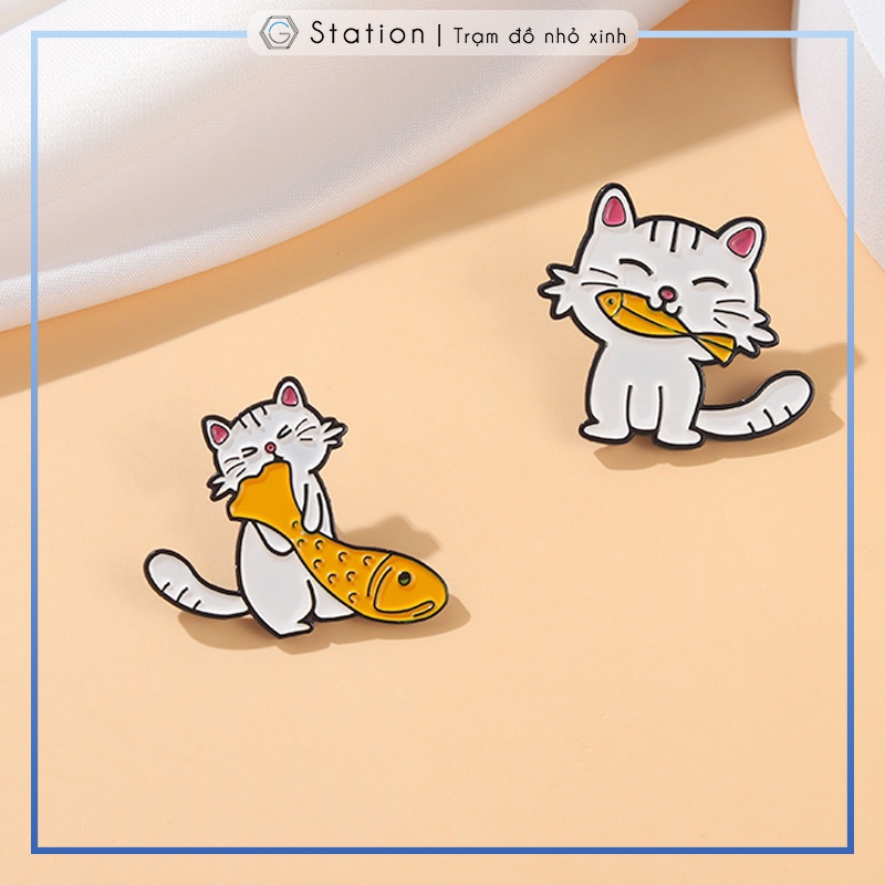 Pin cài áo mèo và cá cute ver2 - GC323