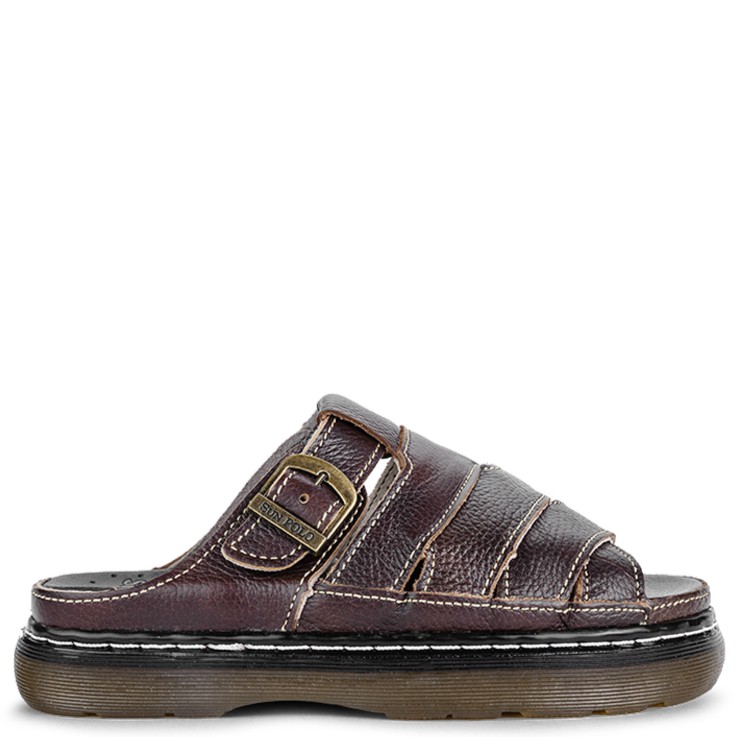 Dép Quai Ngang Nam Da Bò SUNPOLO Nâu Đen - DRM207ND