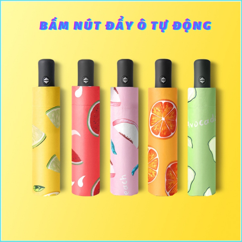 Ô dù che mưa nắng gấp gọn đẩy tự động phủ lớp chống tia UV hình hoa quả rất đẹp