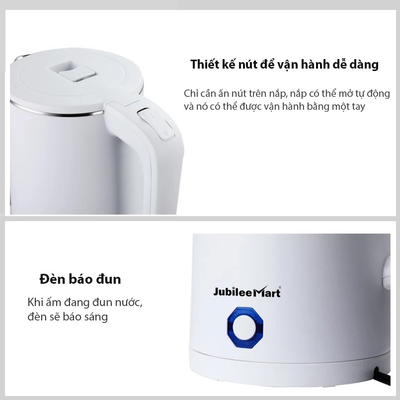 HỎA TỐC 2H - Ấm Siêu Tốc JUBILEEMART Cao Cấp Ấm Đun Siêu Tốc 1.8 Lít Sôi Nhanh, An Toàn,Tiện Dụng, Giao Màu Ngẫu Nhiên