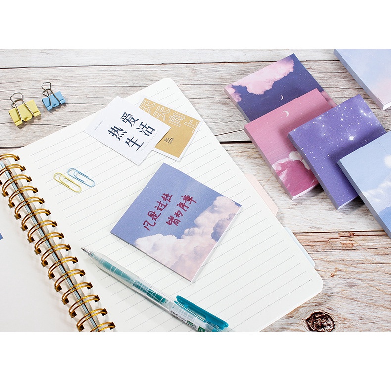 Giấy Note Ghi Chú Hình Vuông Họa Tiết Bầu Trời Sao Sáng Tạo