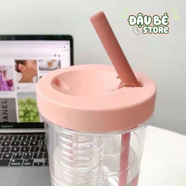 Bình Đựng Nước Nhựa 700Ml Dễ Thương - Bình Nước Nhựa Trong Suốt Kèm Ống Hút Cute Tiện Dụng - Daube - Pk006