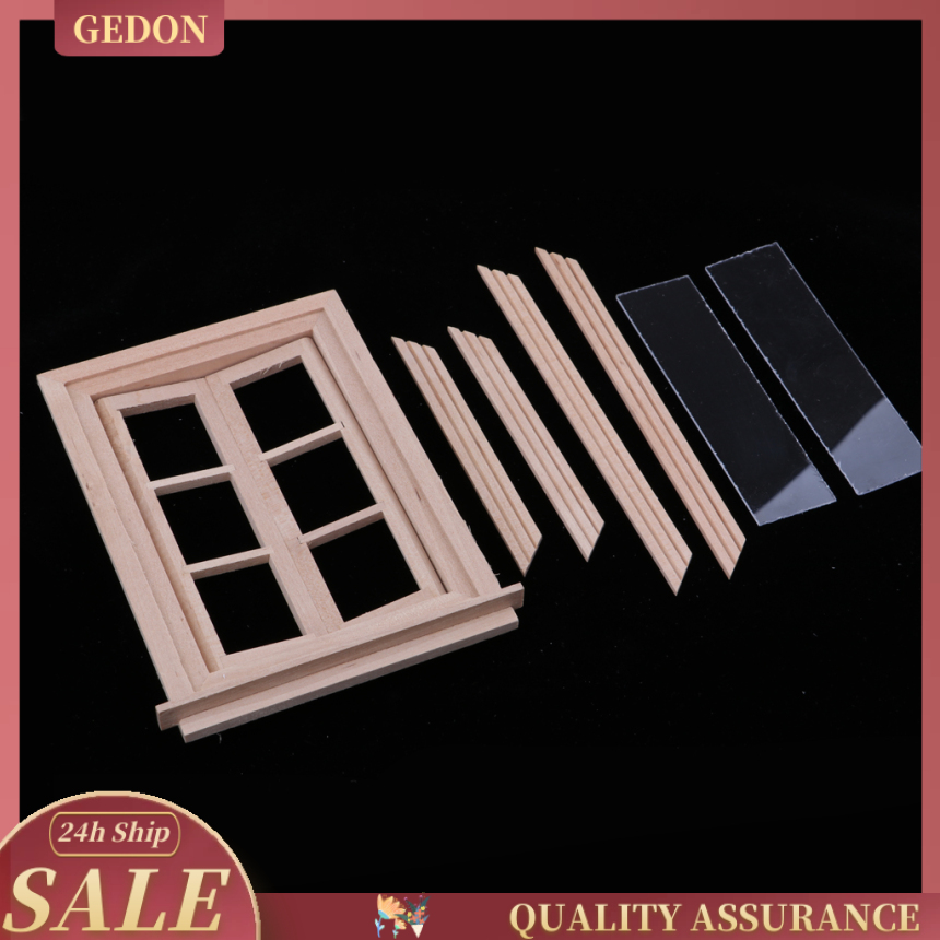 Unpainted 1/12 Dolls House Miniature Wooden Movable 6 Pane Double Window Model DIY Accessories Collections