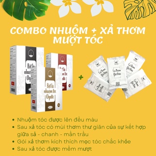 Combo suôn mượt tóc chắc khỏe hộp bột lá nhuộm tóc Ogatic và hộp gội lá thơm từ thiên nhiên