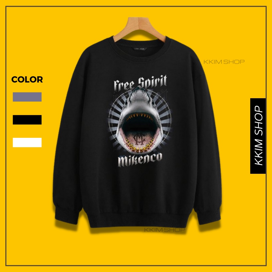 Áo Nỉ SWEATER MIKENCO Cá Mập FREE SPIRIT, Áo Nỉ Dài Tay Form Rộng Oversize Unisex Nam Nữ, Chất Nỉ dày dặn cao cấp