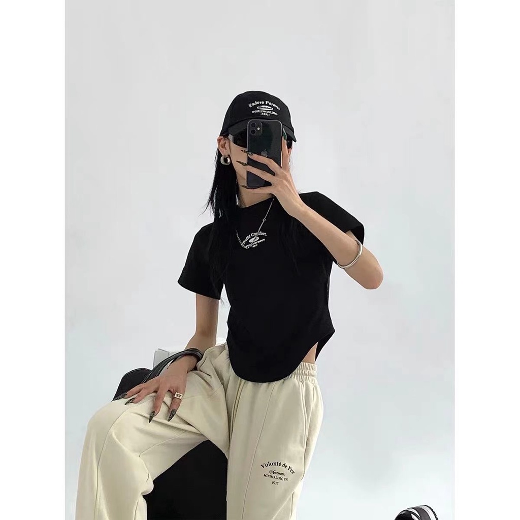 ♤✕┋Áo Thun 100% Cotton Nguyên Chất Thiết Kế Cong Thời Trang Mùa Hè 2022 Dành Cho Nữ