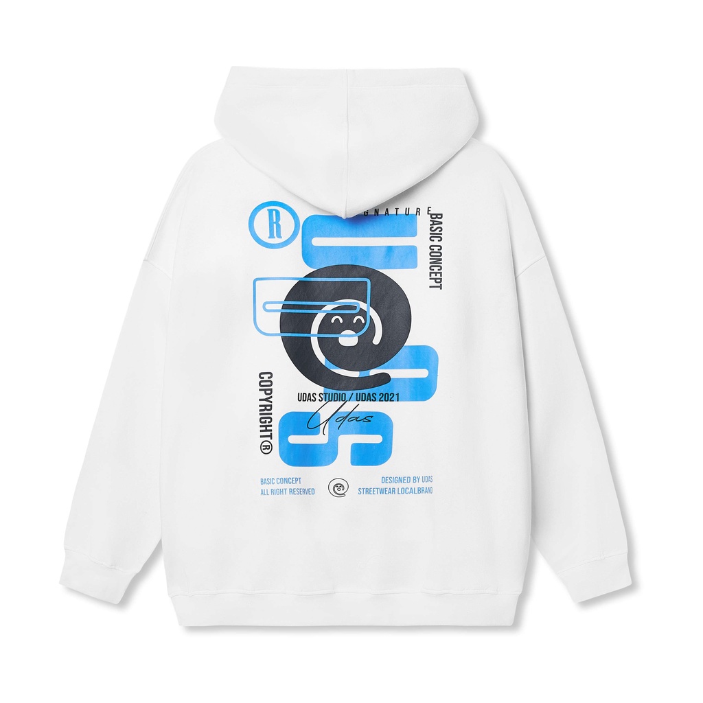 Áo khoác hoodie nỉ UDAS 100% cotton unisex dành cho nam và nữ có mũ form rộng - Trắng | BigBuy360 - bigbuy360.vn