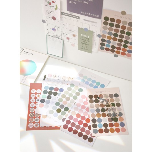 Set 48 Round sticker, phụ kiện dán postcard, dán ảnh DIY - Văn Phòng Phẩm Sáng Tạo