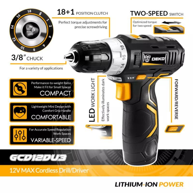 Máy khoan pin cầm tay DEKO 12V cực mạnh