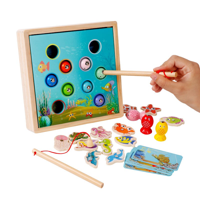 Câu đố giáo dục sớm Montessori 1-2-3 cho trẻ một tuổi -bộ đồ chơi cá bé gái vàng Bộ từ tính