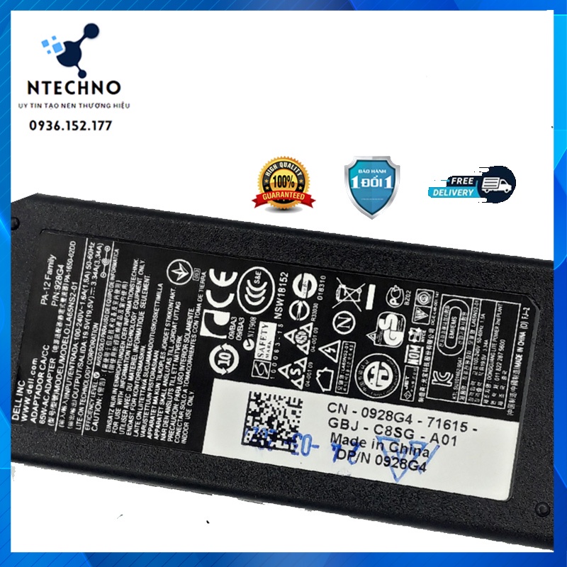 Sạc Zin Laptop Dell 19.5V - 3.34A 65W Chân to 7.4*5.0mm  dùng cho máy tính Dell 4110 4010 2421 2420 7480 3450 4050 3521