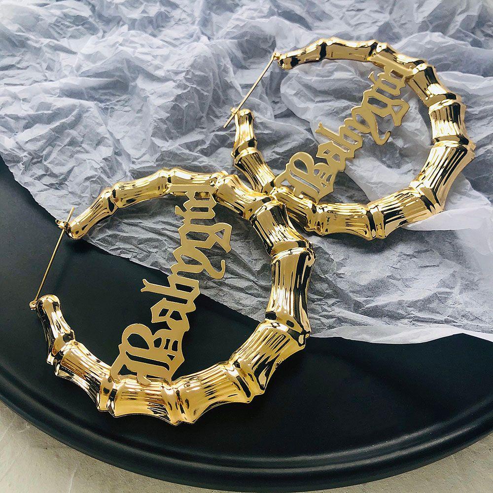 SOMEDAYZL Bông Tai Hình Tròn Cỡ Lớn Bằng Tre In Chữ Độc Đáo Thời Trang