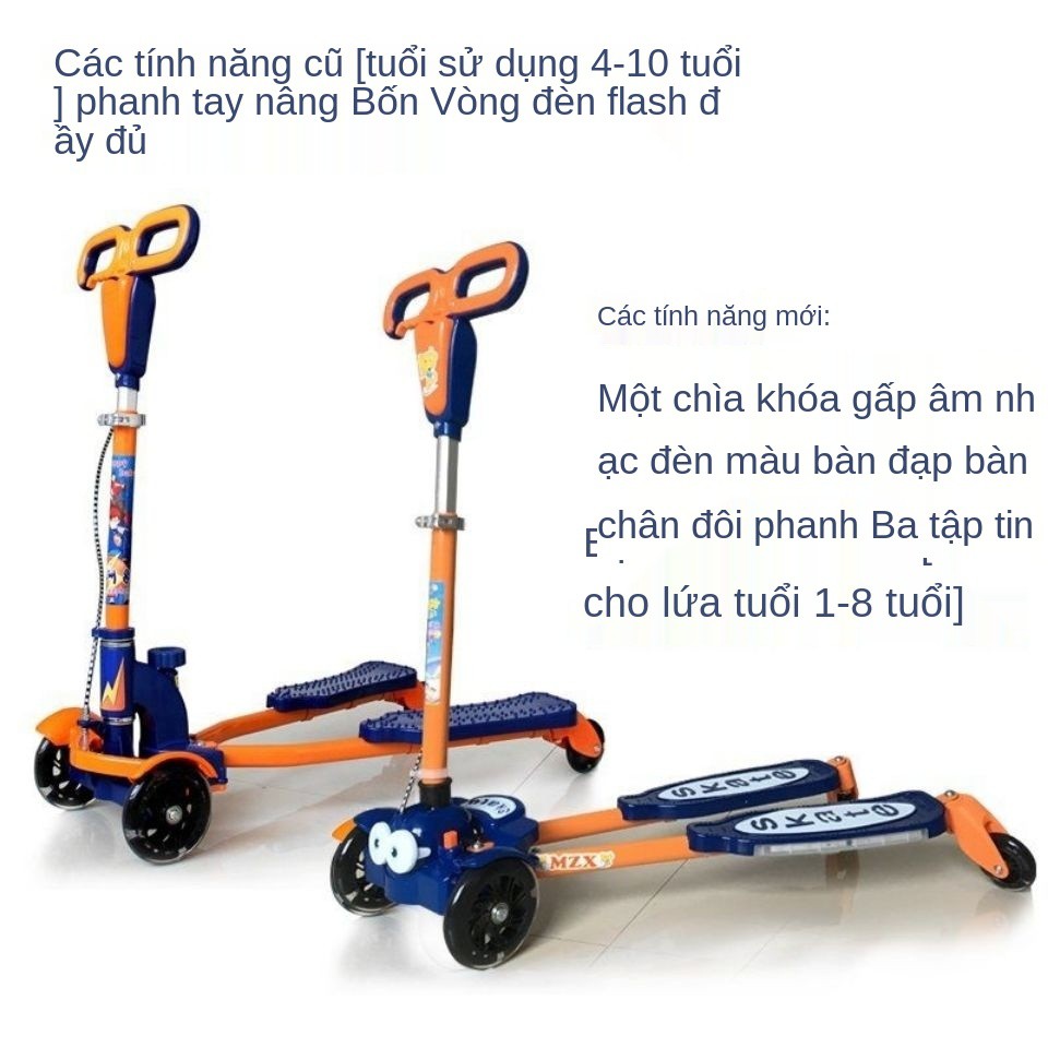 Ưu đãi đặc biệt xe scooter trẻ em 1-3-6-15 tuổi có bàn đạp đôi, bé trai và gái, đẩy bơi ếch 4 bánh