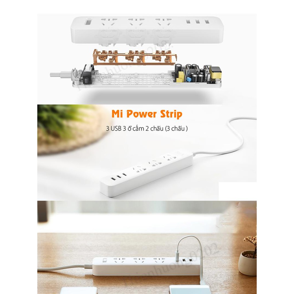 Ổ Cắm Điện Xiaomi Mi Power Strip - Ổ Cắm Điện Đa Năng Có Cổng Usb Thông Minh Tự Điều Áp Chỉnh Dòng Vào Phù Hợp