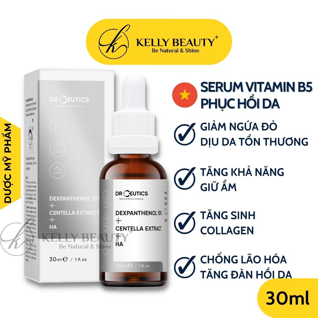 Serum Vitamin B5 DrCeutics 30ml - Cấp Ẩm và Phục Hồi Da - Dexpanthenol 10% + Centella Extract + HA | Kelly Beauty