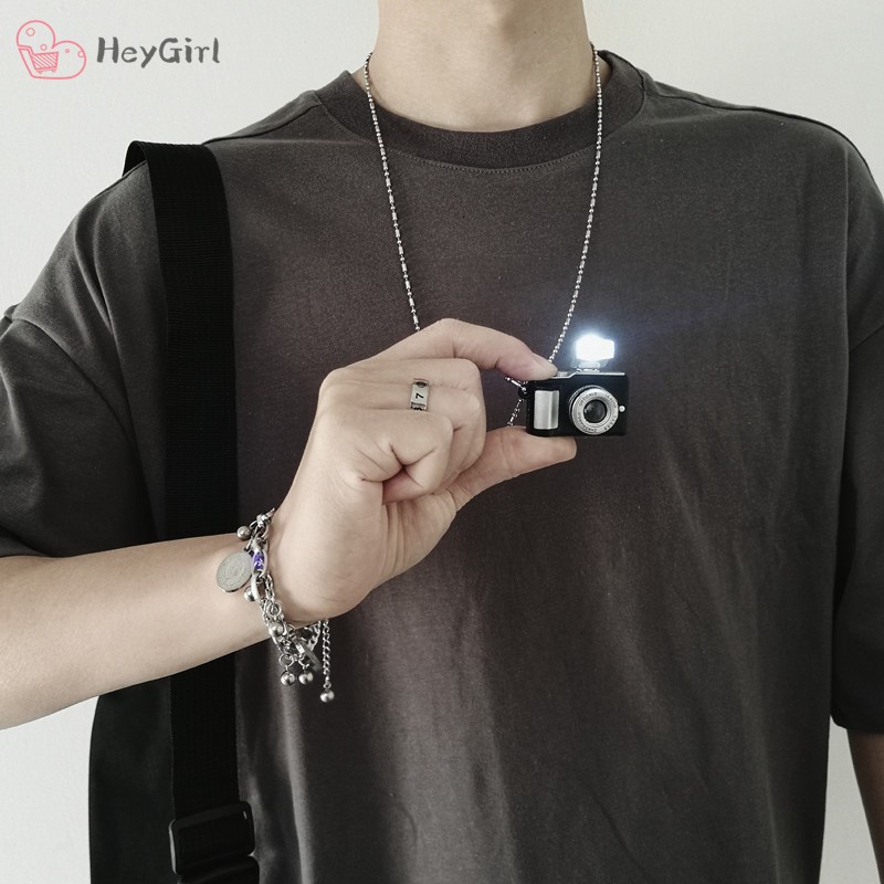 Phong cách Hip ​Hop Vintage Vòng cổ mặt camera có đèn flash và âm thanh