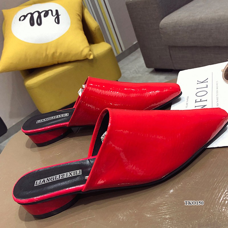 Sục nữ, giày MULES da bóng gót 3 cm sang chảnh, siêu êm, chống trơn trượt TKO150