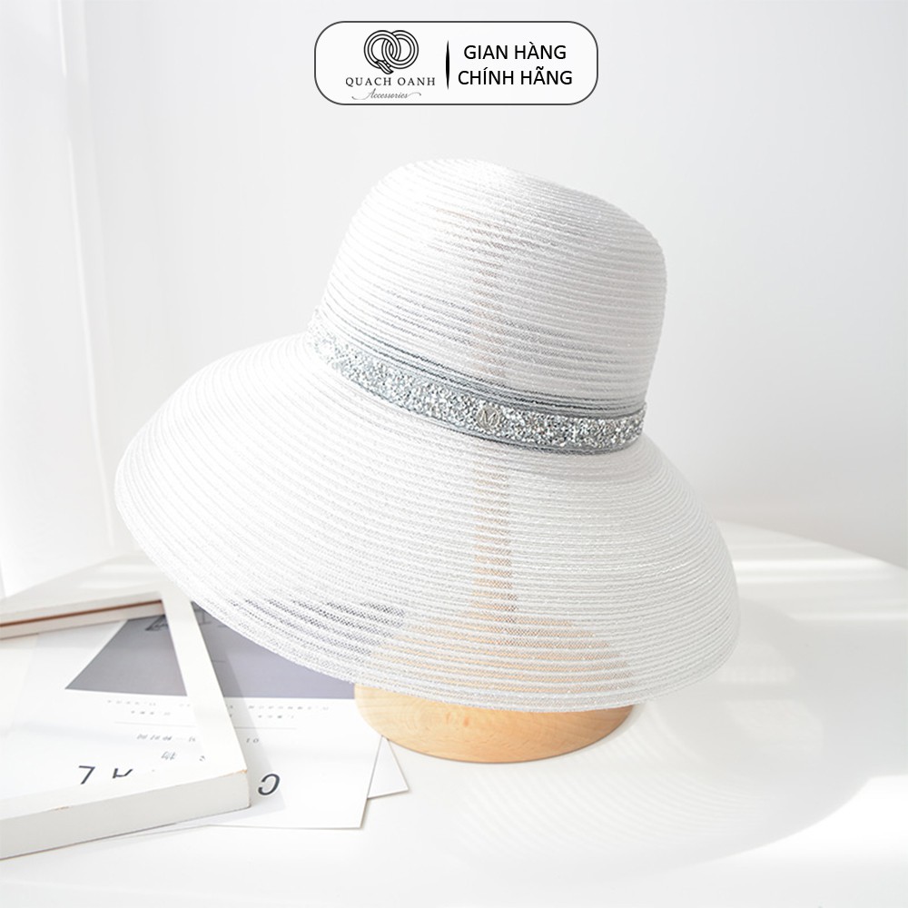 Mũ nón cói QO ACCESSORIES nữ vành cụp lưới trong đai lấp lánh đi biển mùa hè MU65