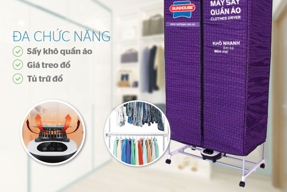 TỦ SẤY QUẦN ÁO SUNHOUSE SHD2707 (Loại A) - Chính Hãng