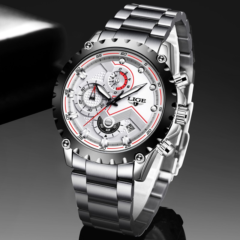 LIGE 9821 Men's Fashion Stainless Steel Waterproof Quartz Watch