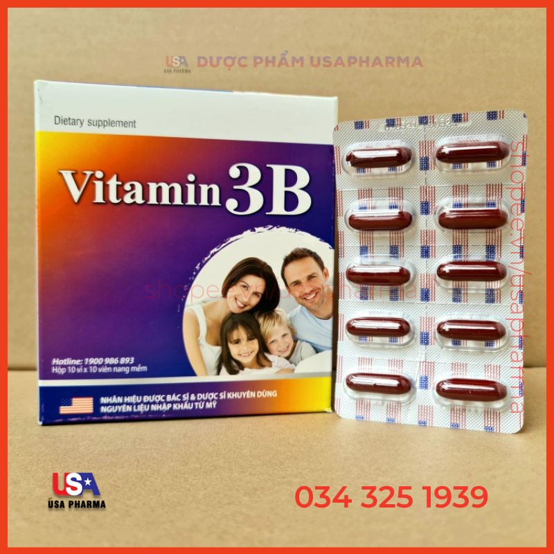 Vitamin 3B Giúp bổ sung và dự phòng thiếu hụt vitamin B1, B6, B12 cho cơ thể - Hộp màu tím 100 viên