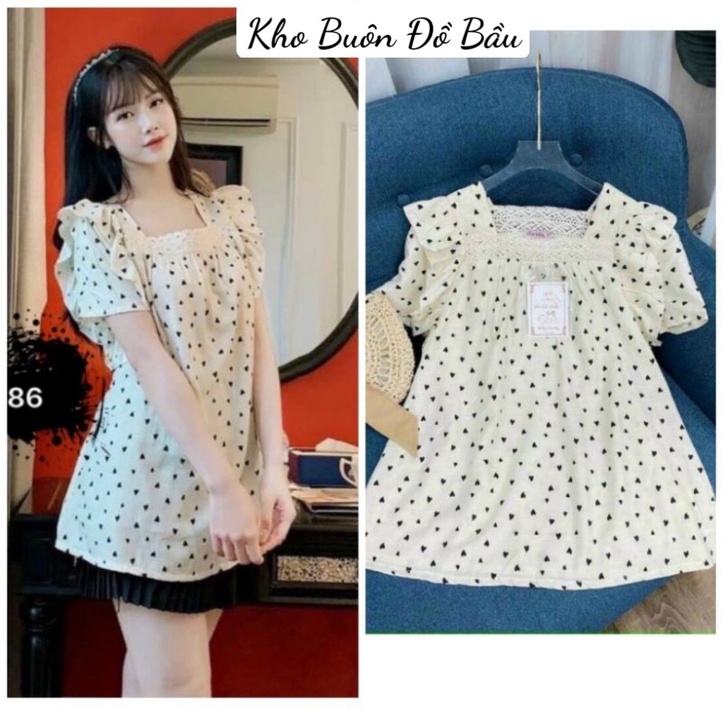 Áo bầu thời trang kiểu dáng babydoll cổ vuông tiểu thư xinh xắn dễ thương A22