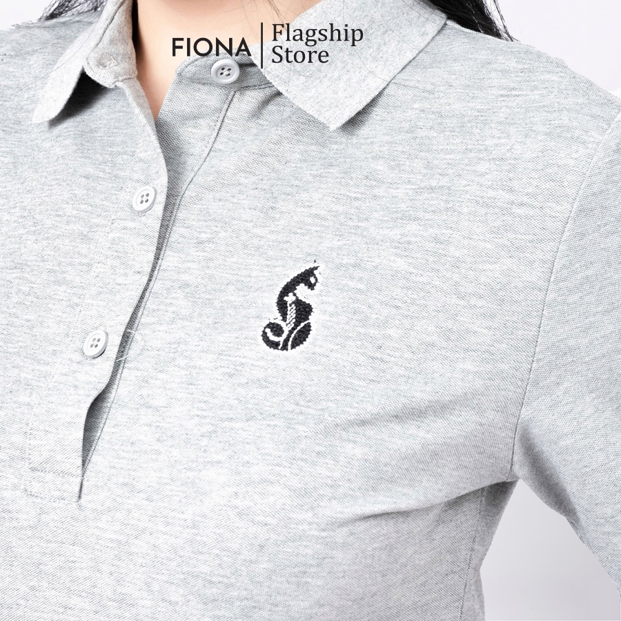 Áo thun nữ polo, phối bo cổ và tay thêu họa tiết mèo cách điệu màu đỏ, trắng, ghi - F521189 [FIONA]