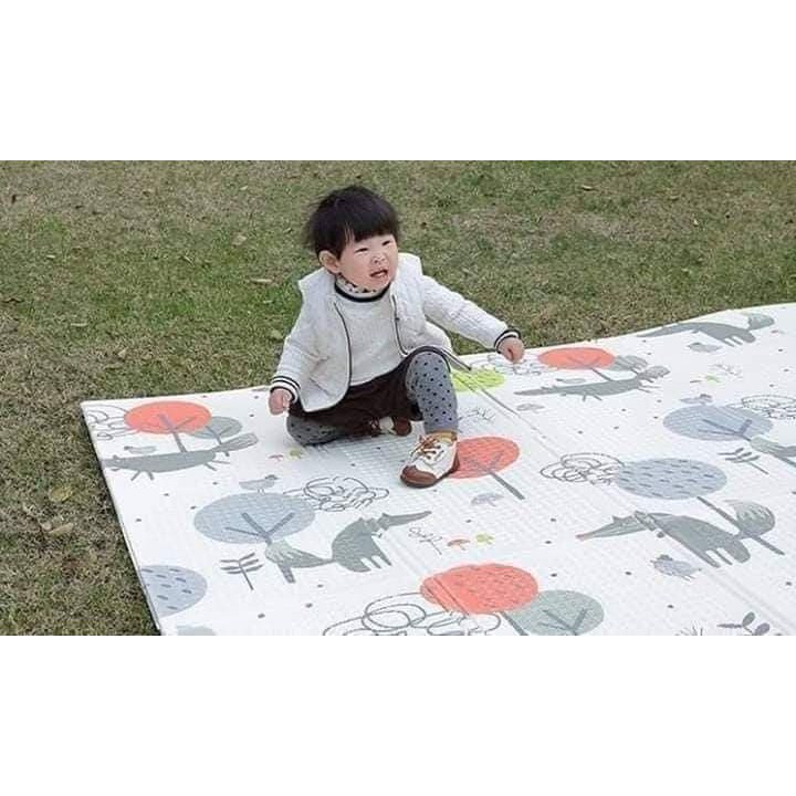 Thảm trải sàn xốp XPE 2 mặt phủ Silicone Hàn Quốc mẫu đẹp chống thấm tuyệt đối, chống ngã, cho bé tập bò kèm túi 1m8- 2m