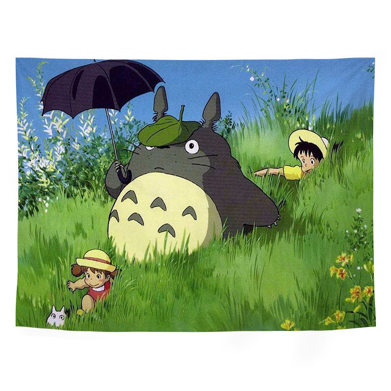 Thảm Treo Tường Mẫu Totoro Cầm ô Vải Trang Trí Decor Phòng Ngủ Phòng Khách