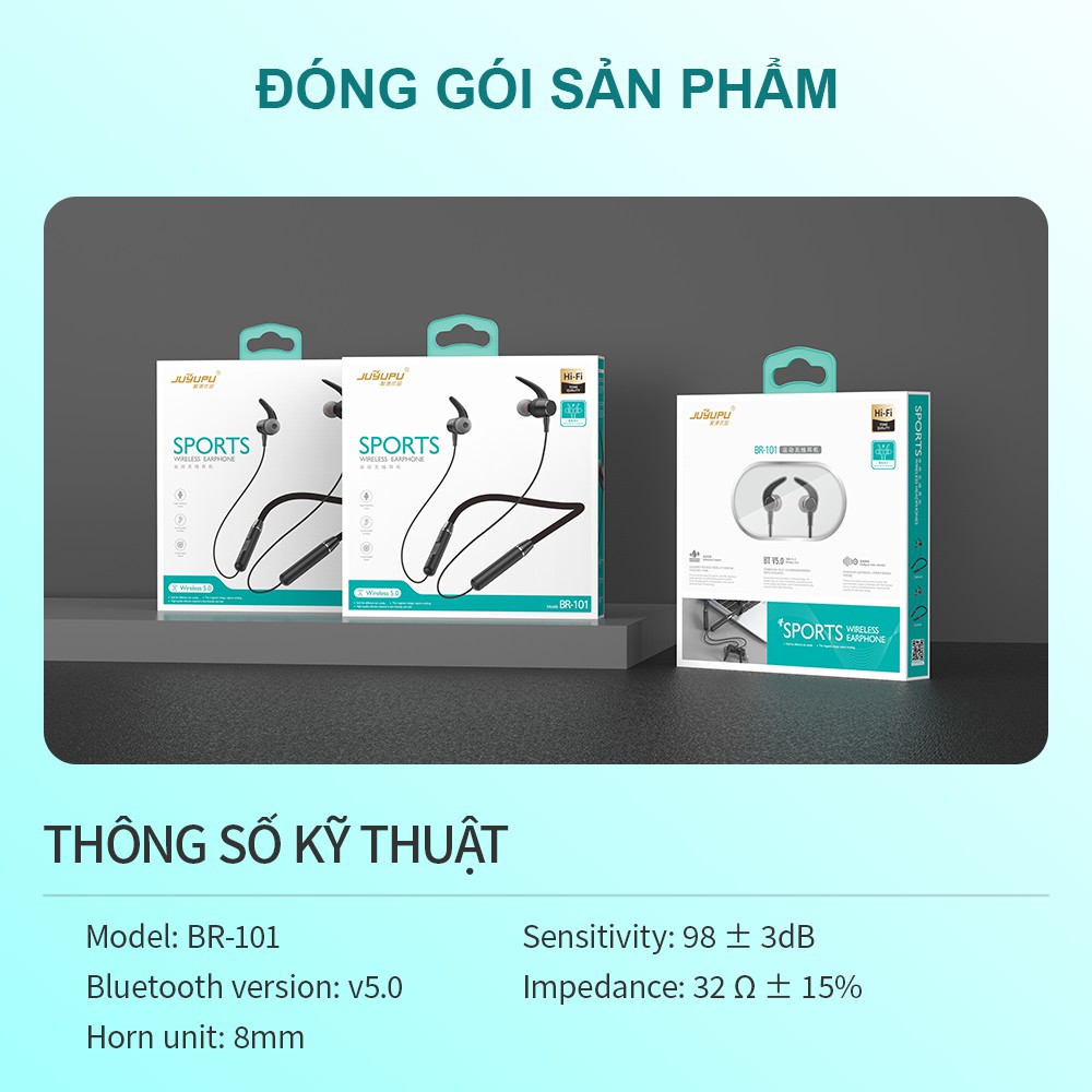 Tai nghe bluetooth nhét tai đeo cổ thể thao âm bass treble FENGZHI R101 cho iphone samsung oppo v5.0 bluetooth không dây