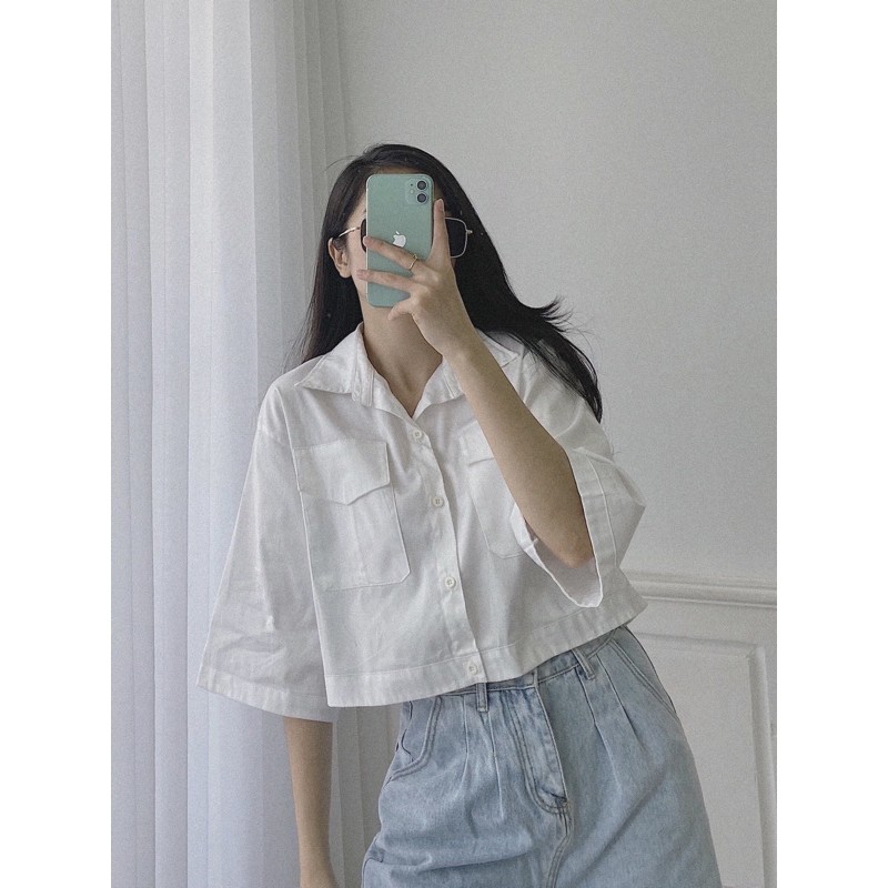 [Mã WASKT304 giảm 15% tối đa 30K đơn 99K] [hình thật độc quyền] Croptop sơ mi ulzzang 2 túi hộp | BigBuy360 - bigbuy360.vn