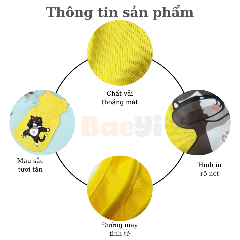 Áo cho chó mèo BaeYi, Quần áo cho mèo cún, chó vừa,vải mỏng mát in hình khủng long, Phụ kiện thú cưng