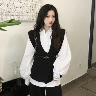 SET BỘ ÁO VEST + SƠ MI NỮ TAY PHỒNG ULZZANG