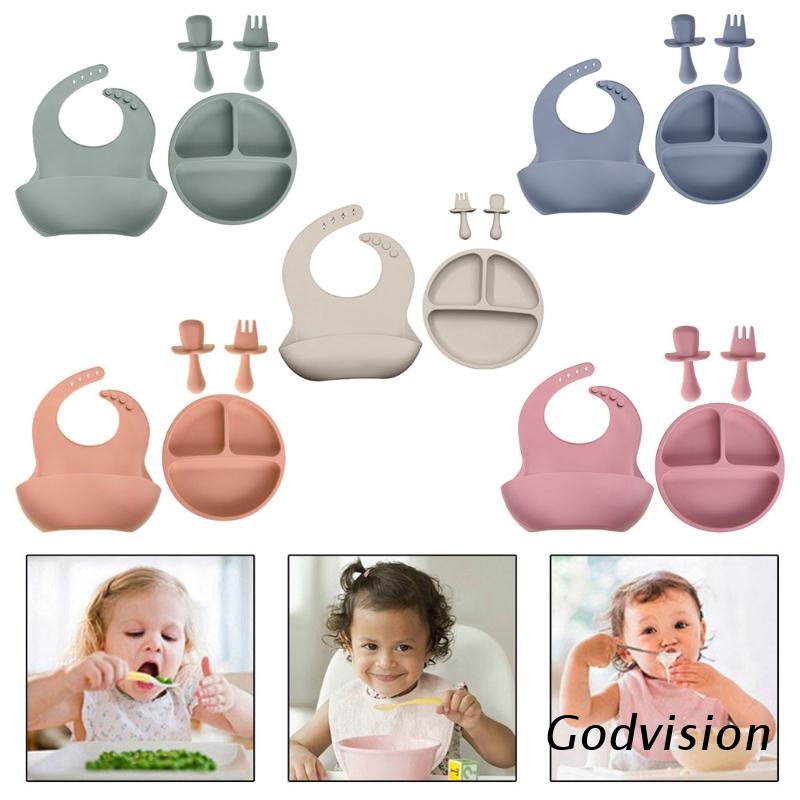 Bộ 4 Dụng Cụ Tập Ăn Cho Bé Bằng Silicone Chống Trượt Tiện Lợi