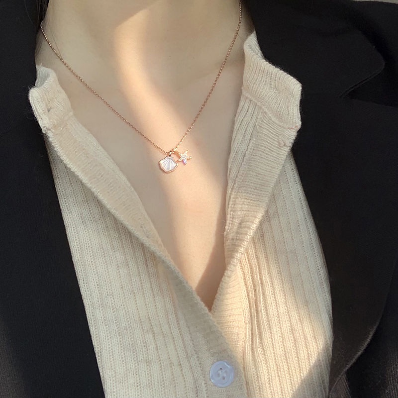 [student Shell Necklace] hd-2021 new Korean version student simple minority light luxury shell starfish ins does not fade collarbone chain necklace female