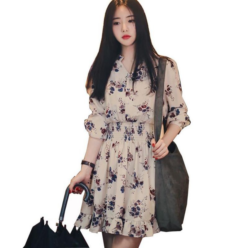 Đầm voan dài tay in hoa thời trang cho nữ | BigBuy360 - bigbuy360.vn