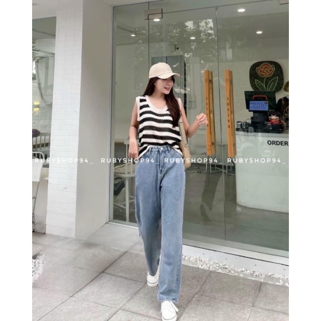 Áo len ba lỗ nữ họa tiết kẻ ngang phong cách Hàn Quốc form rộng