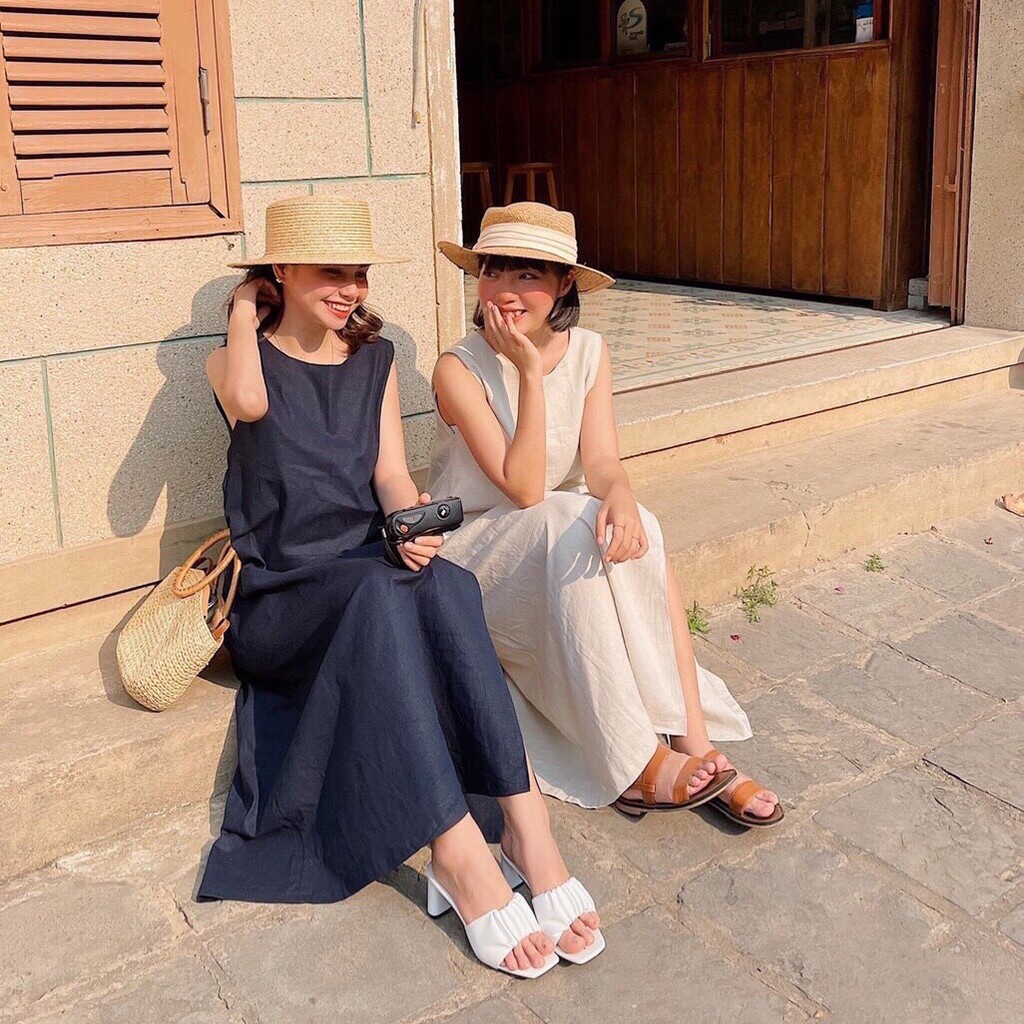 Váy Tanktop Ba Lỗ Xẻ Tà  Đầm đũi maxi dáng suông trơn màu TRẮNG | Xanh Than cá tính Ulzzang