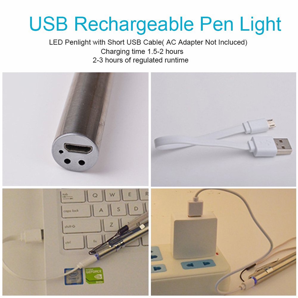 Đèn pin LED y tế cầm tay mini sạc cổng USB bằng thép không gỉ có kẹp bỏ túi | BigBuy360 - bigbuy360.vn
